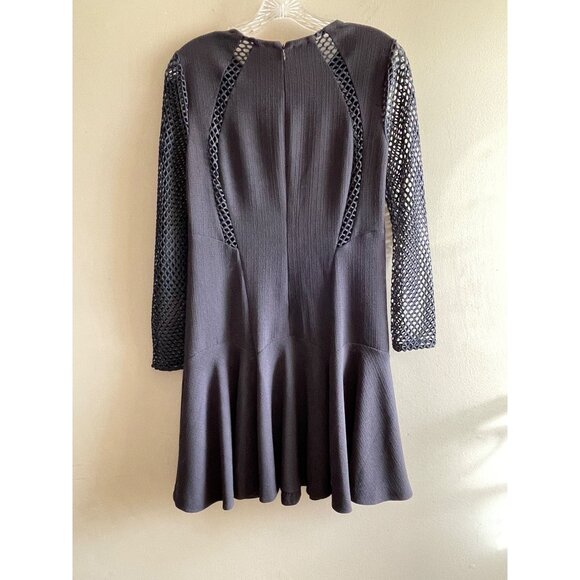 Rebecca Taylor Fit and Flare Dress Womens 2 Gray with Mesh Detail Fishnet. - Picture 8 of 11